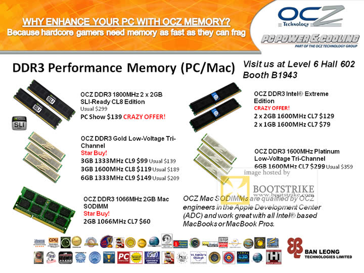 PC Show 2009 price list image brochure of OCZ DDR3 Memory Ban Leong