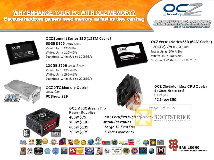PC Show 2009 price list image brochure of OCZ Summit Vertex XTC Gladiator ModXstream Ban Leong