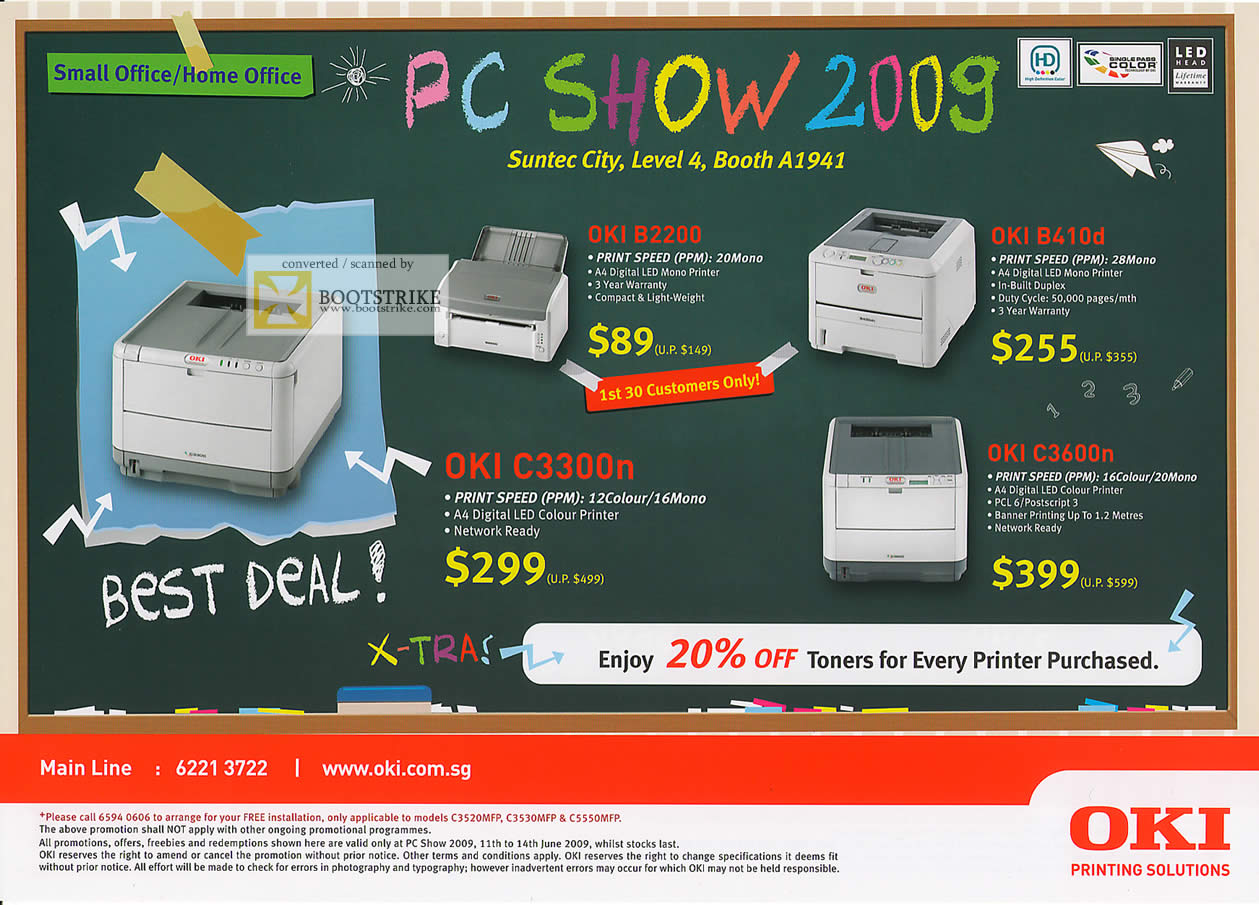 PC Show 2009 price list image brochure of Oki Laser Printers B2200 C3300n B410d C3600n