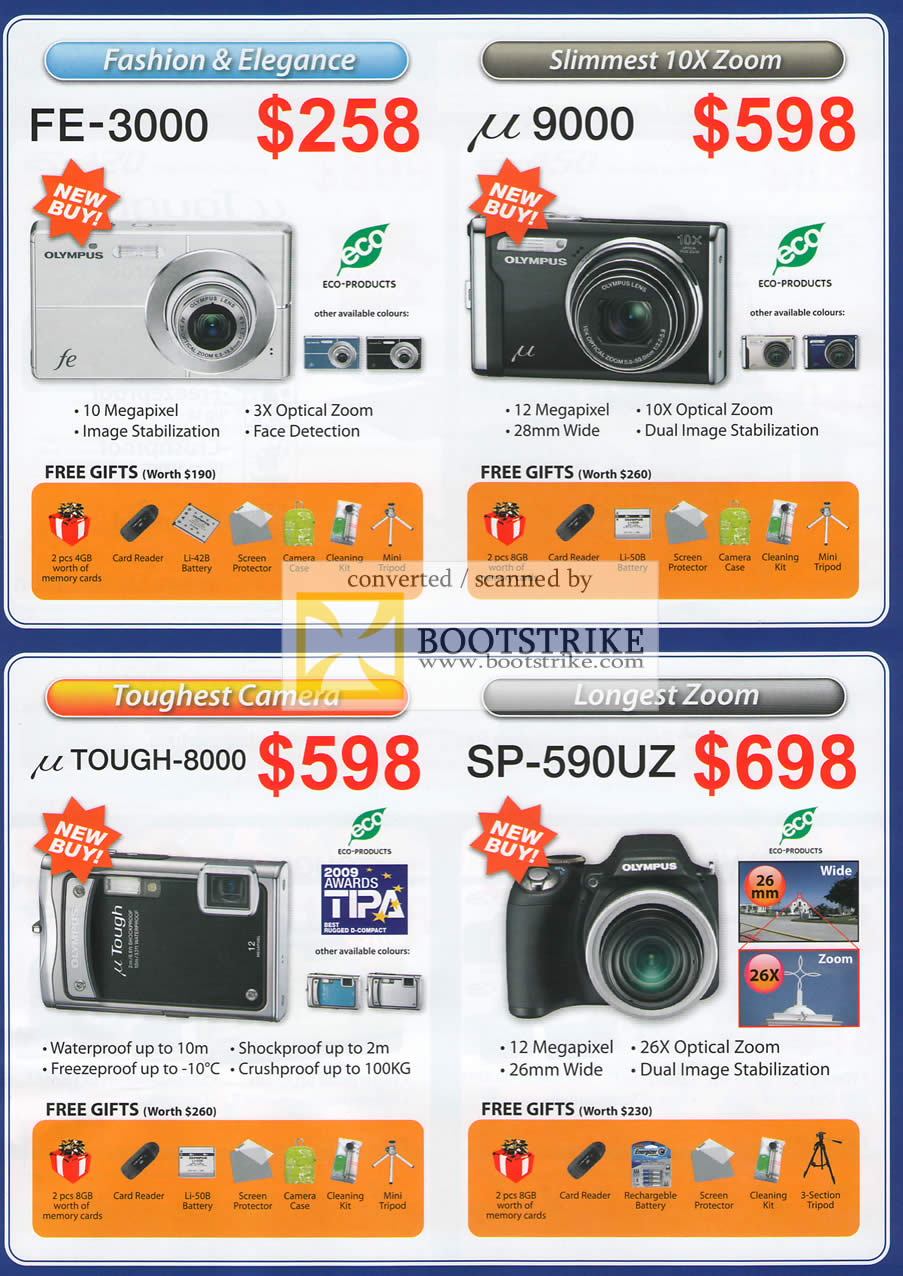 PC Show 2009 price list image brochure of Olympus Digital Camera FE-3000 U9000 UTough 8000 SP-590UZ