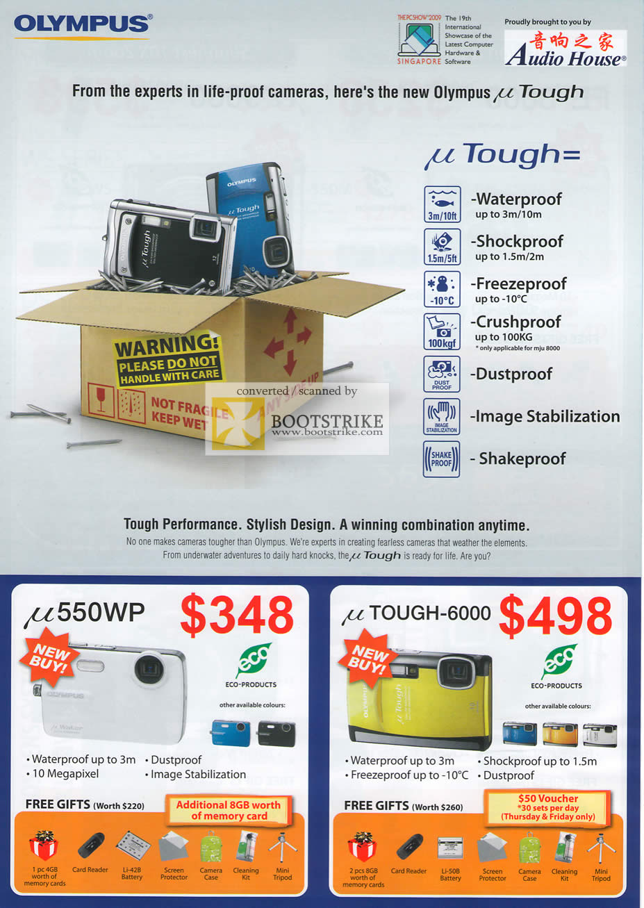 PC Show 2009 price list image brochure of Olympus Digital Cameras U550WP UTough-6000