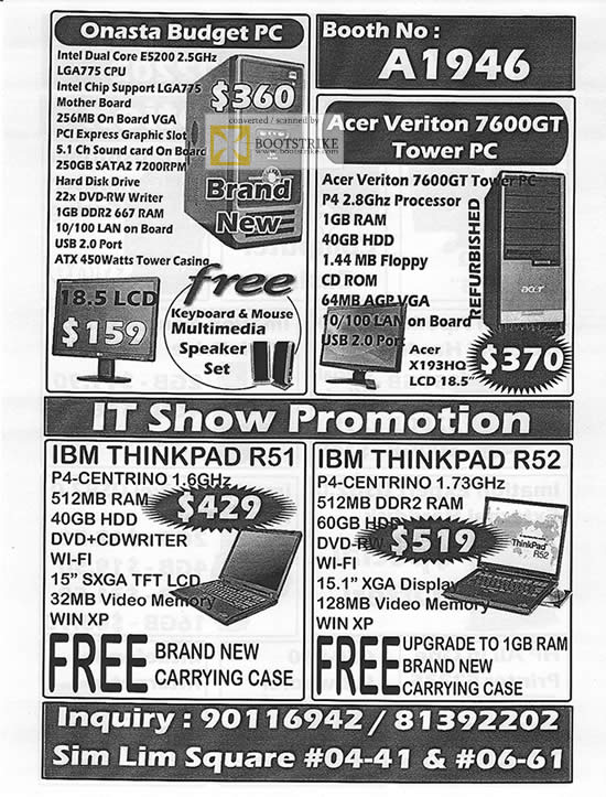 PC Show 2009 price list image brochure of Onasta Budget PC ThinkPad R51 R52