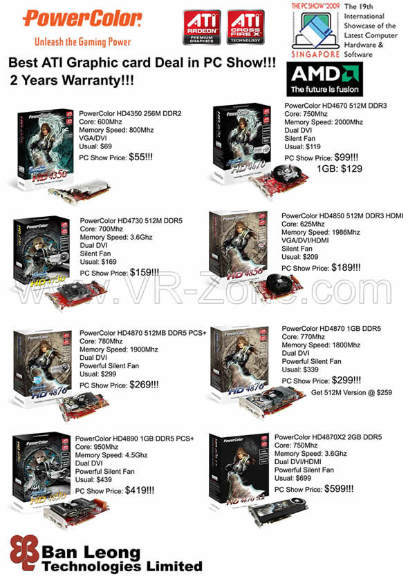 PC Show 2009 price list image brochure of Powercolor Video Cards HD4350 HD4670 HD4730 HD4850 HD4870 HD4890 Ban Leong