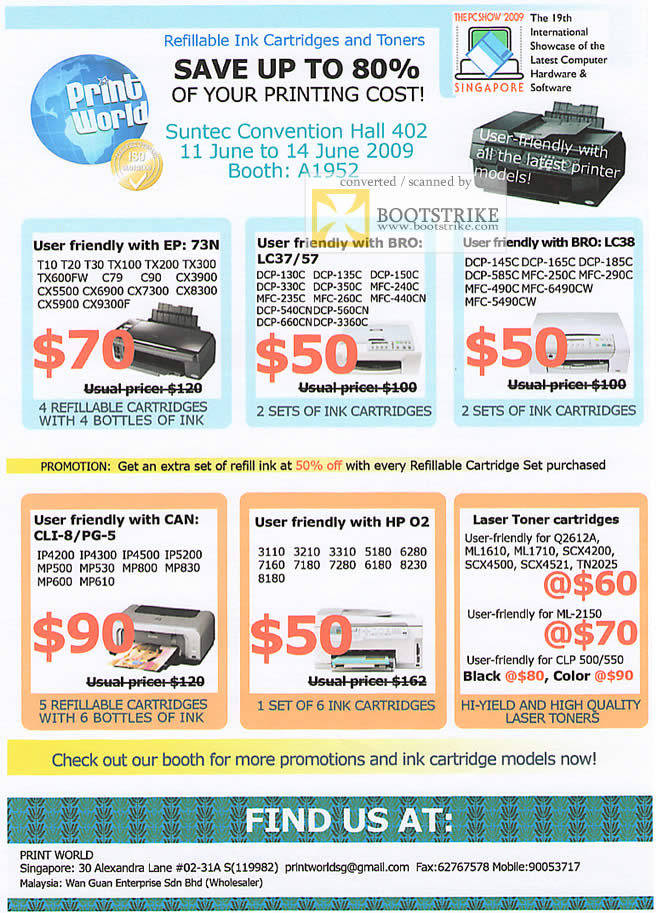 PC Show 2009 price list image brochure of Print World Refillable Ink Cartridge