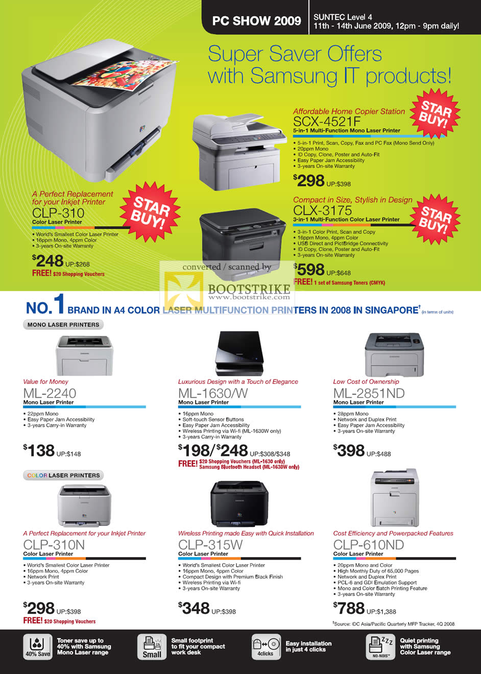 PC Show 2009 price list image brochure of Samsung Colour Laser Printer Multi Function