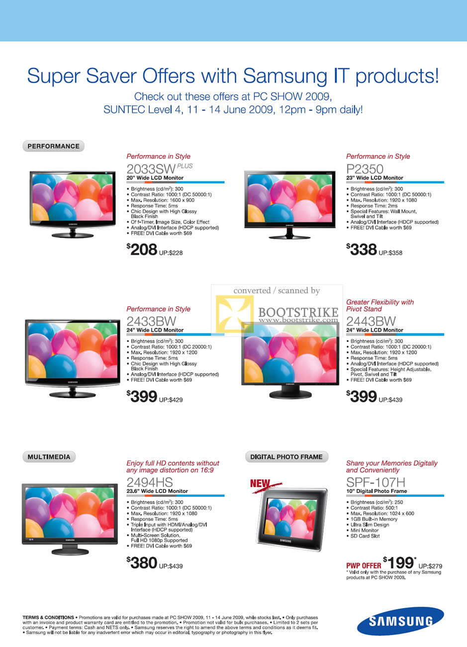 PC Show 2009 price list image brochure of Samsung LCD Monitors Multimedia Digital Photo Frame
