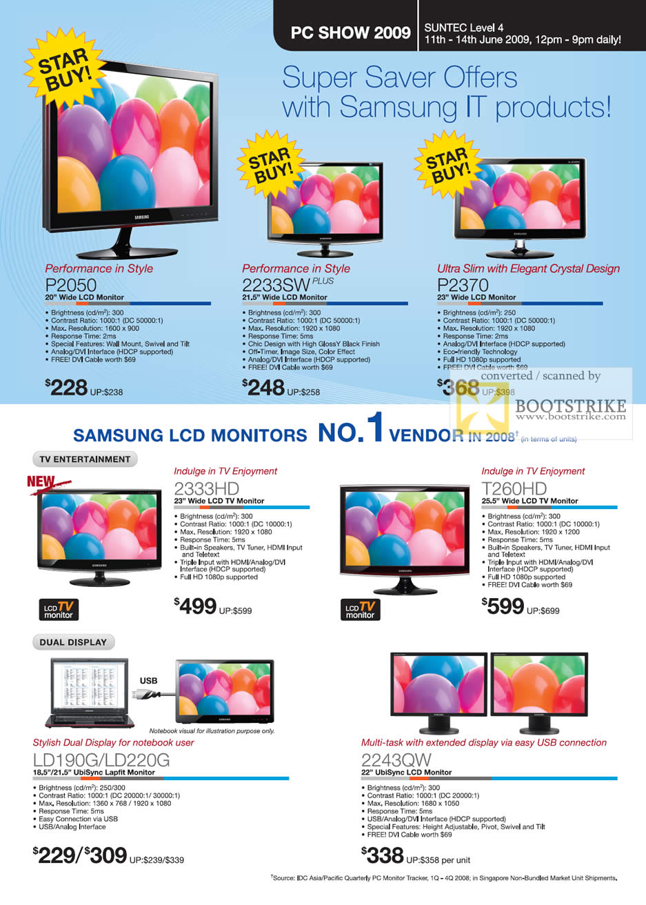 PC Show 2009 price list image brochure of Samsung LCD Monitors
