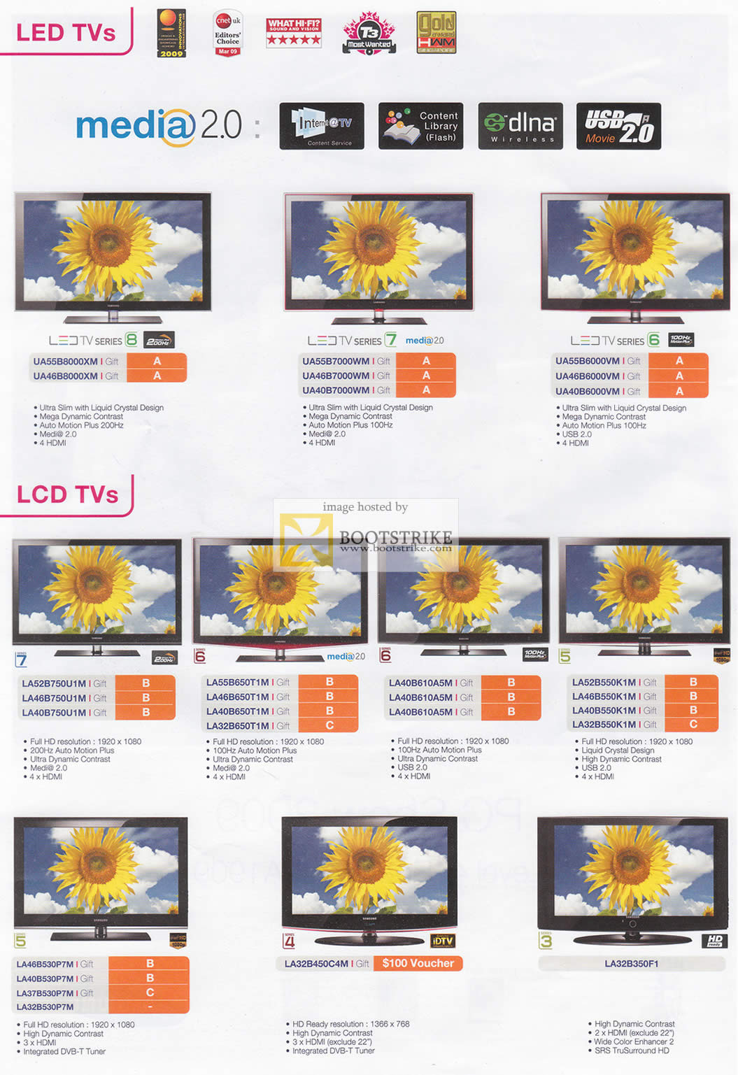 PC Show 2009 price list image brochure of Samsung LED LCD TVs Series 8 7 6 5 4 3 Media 2.0