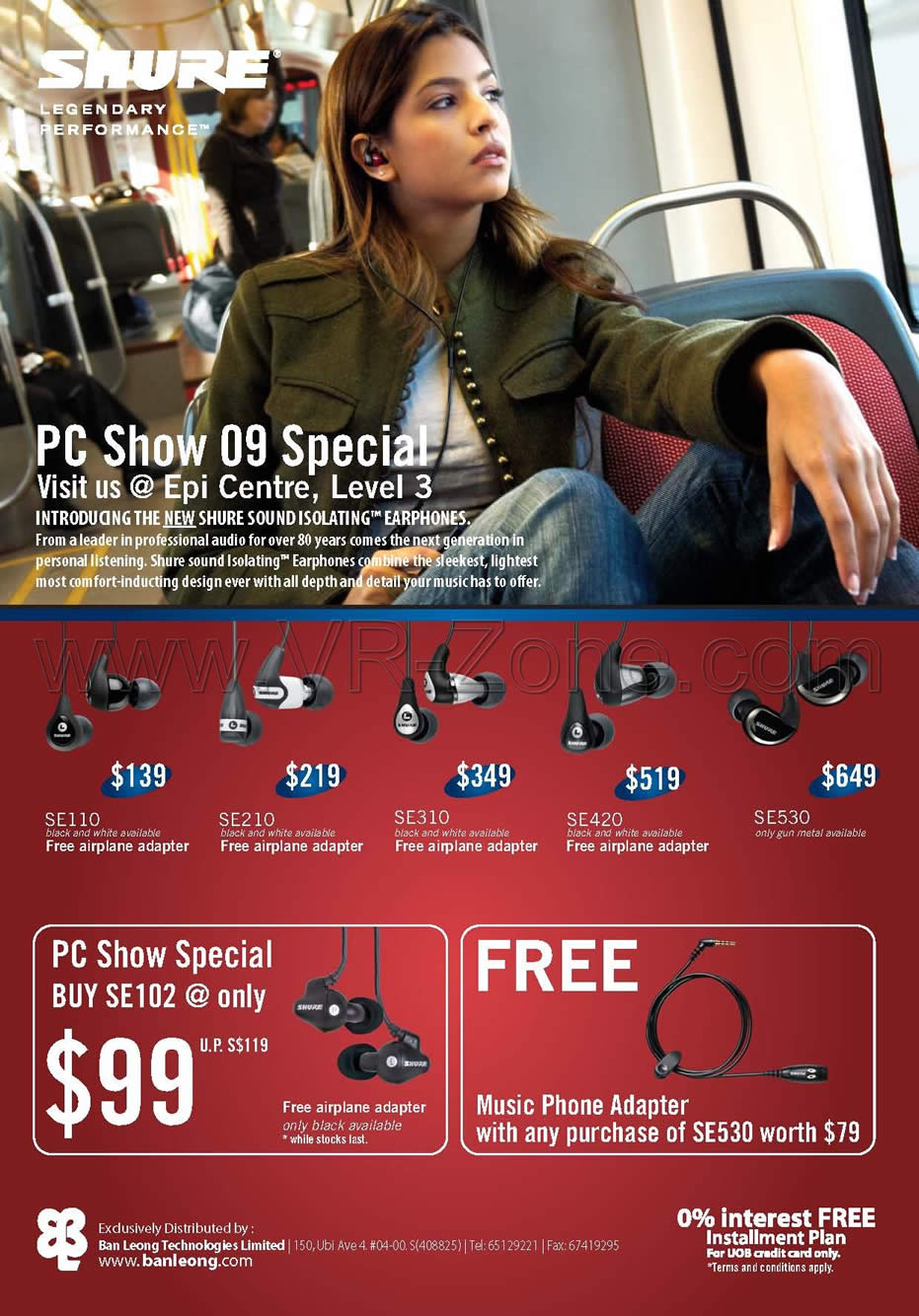 PC Show 2009 price list image brochure of Shure Earphones SE102 SE110 SE210 SE310 SE420 SE530 Ban Leong