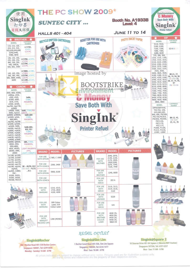 PC Show 2009 price list image brochure of SingInk Brother Canon Hp Ink Refill Refuel