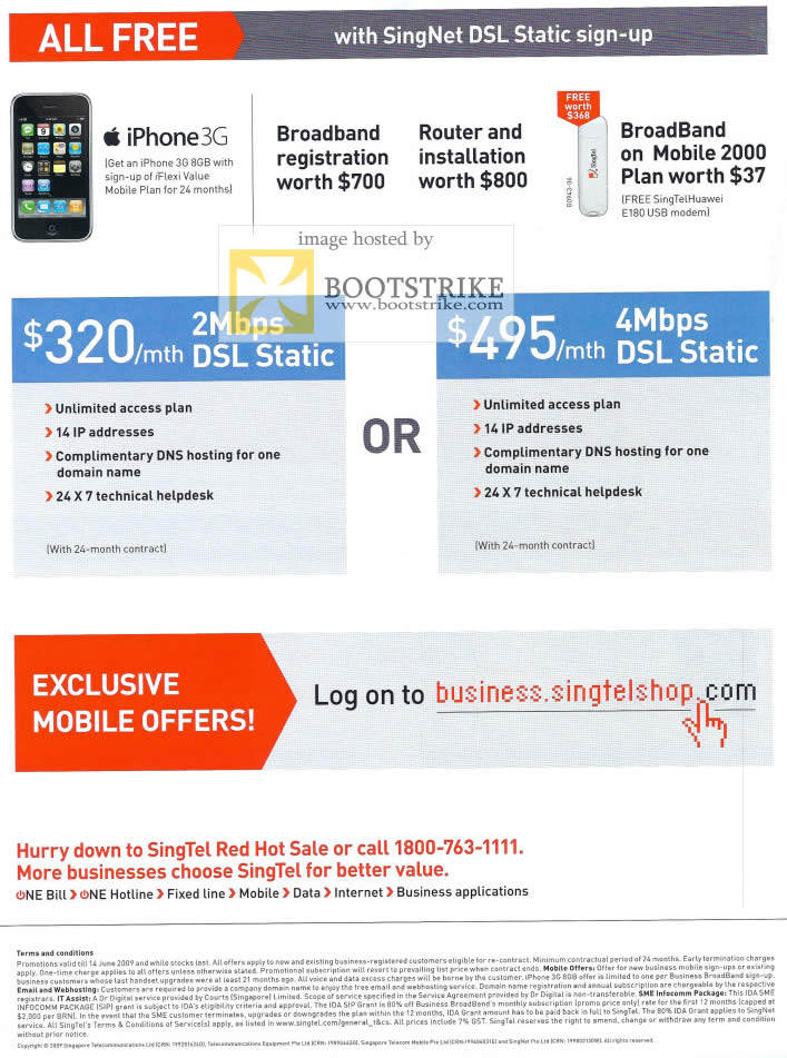 PC Show 2009 price list image brochure of Singtel Business DSL Static 2Mbps 4Mbps IPhone 3G