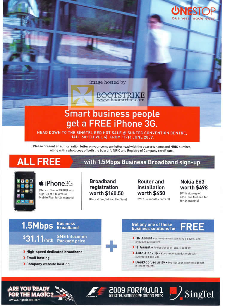 PC Show 2009 price list image brochure of Singtel Business IPhone 3G Business Broadband 1