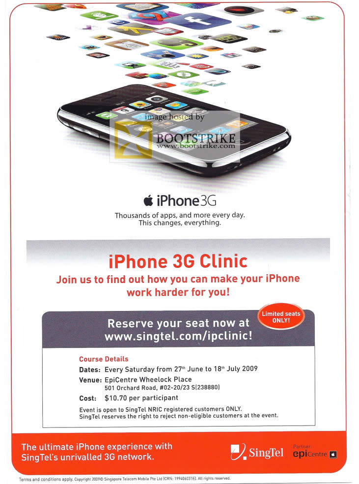 PC Show 2009 price list image brochure of Singtel EpiCentre IPhone 3G Clinic Course