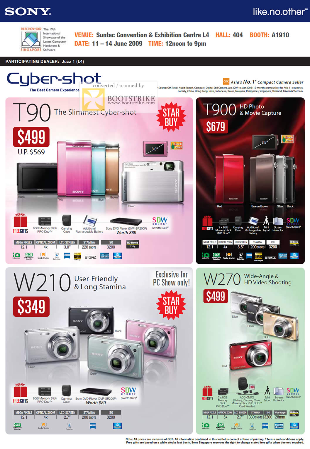 PC Show 2009 price list image brochure of Sony Cybershot T90 T900 W210 W270 Digital Cameras