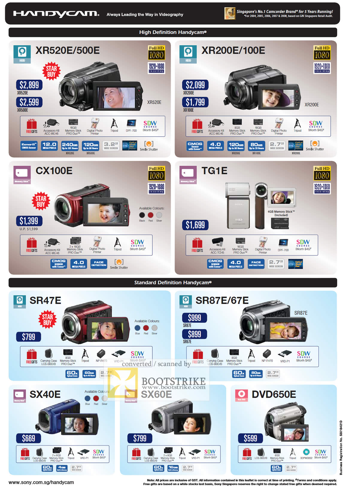 PC Show 2009 price list image brochure of Sony HandyCam High Definition Standard Definition DVD HDD Flash