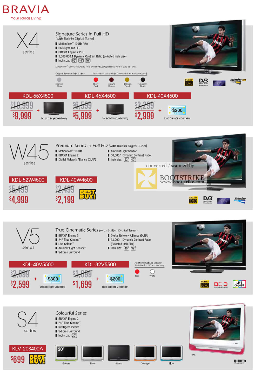 PC Show 2009 price list image brochure of Sony LCD TV X4 W45 V5 S4