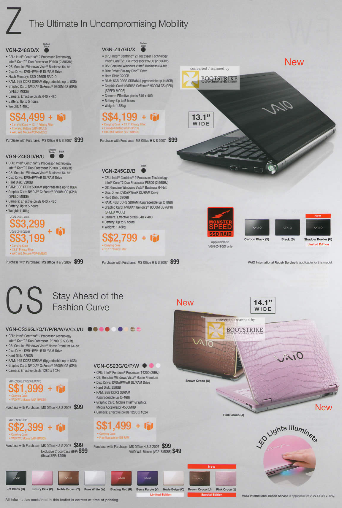 PC Show 2009 price list image brochure of Sony Vaio Z CS Z48GD Z47GD Z46GD Z45GD CS36GJ CS23G