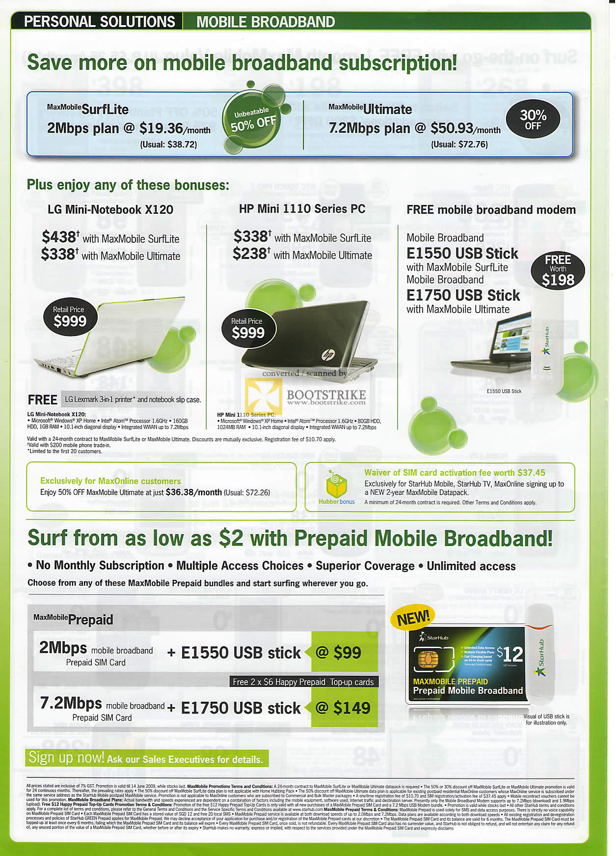 PC Show 2009 price list image brochure of Starhub Mobile Broadband LG X120 HP Mini 1110