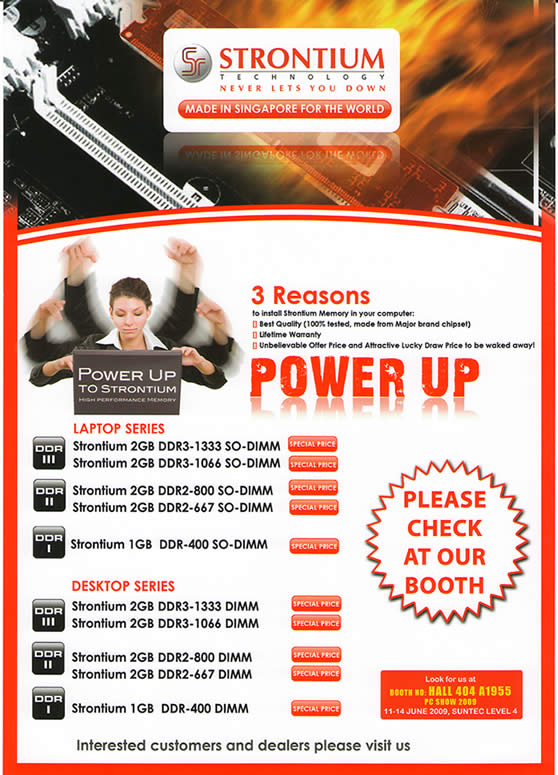 PC Show 2009 price list image brochure of Strontium DDR2 DDR3 DIMM Memory