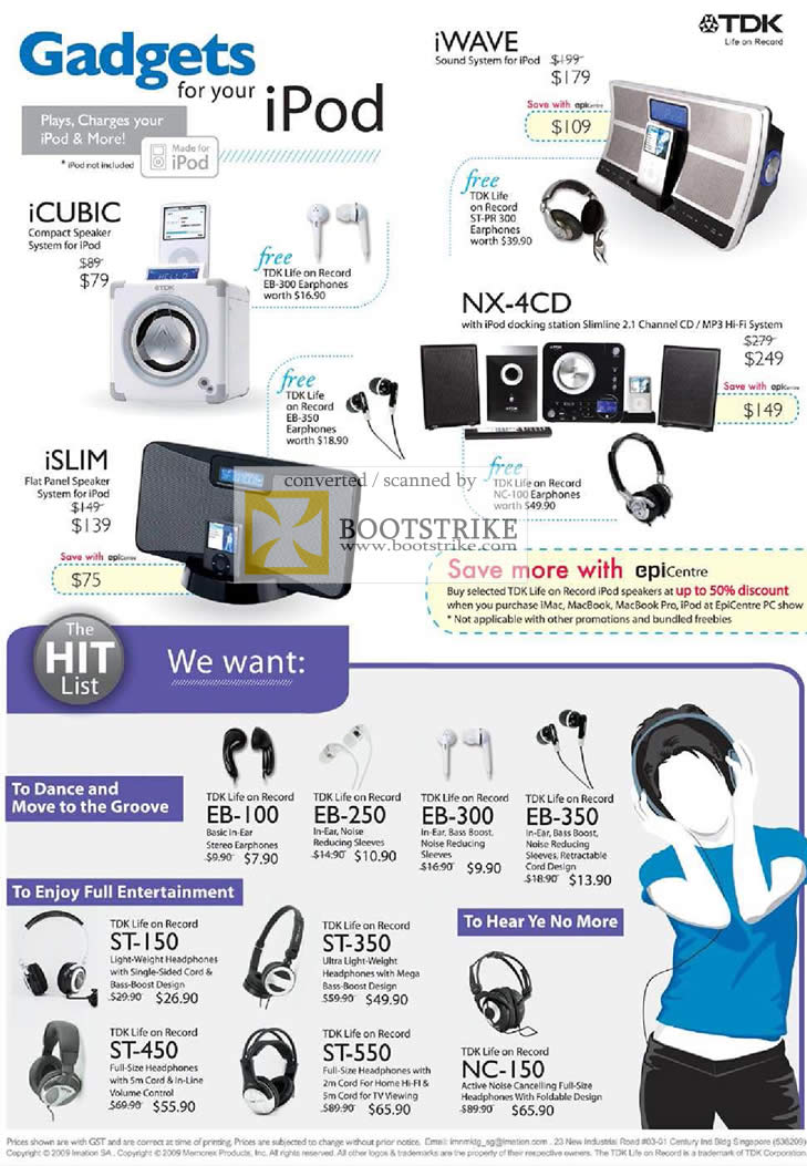 PC Show 2009 price list image brochure of TDK IPod Speakers Earphones
