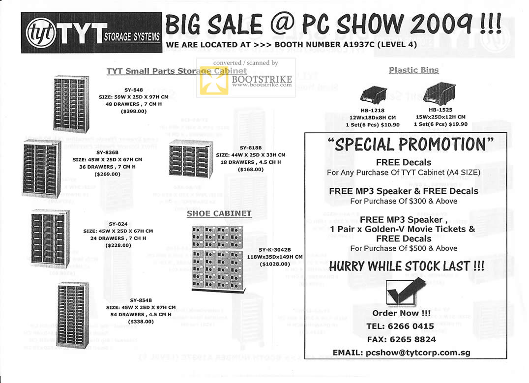 PC Show 2009 price list image brochure of TYT Storage Systems Small Parts Storage Cabinet Bins