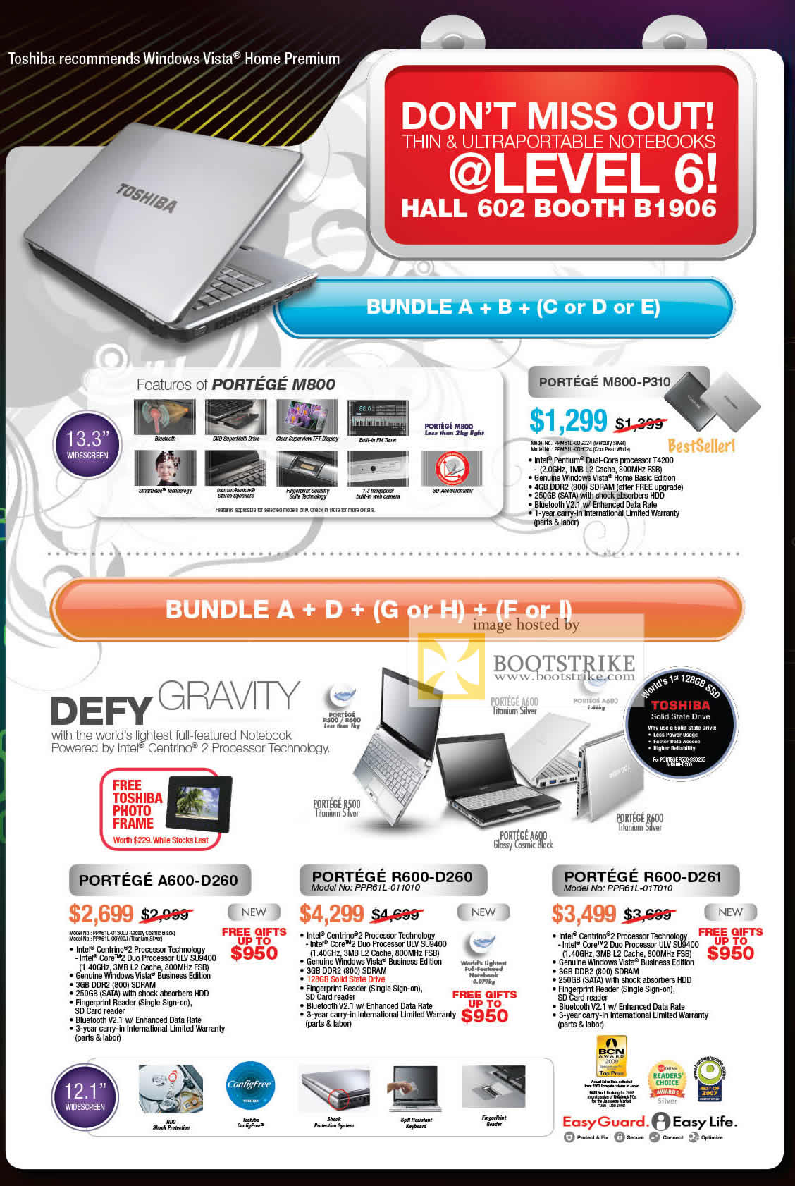 PC Show 2009 price list image brochure of Toshiba Portege M800 A600 D260 R600 Notebooks