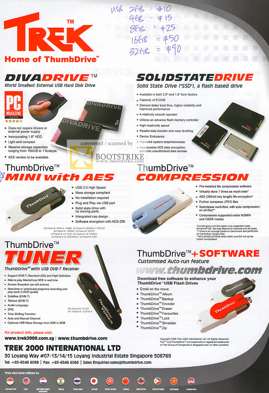 PC Show 2009 price list image brochure of Trek DivaDrive SSD ThumbDrive Mini AES Tuner Compression