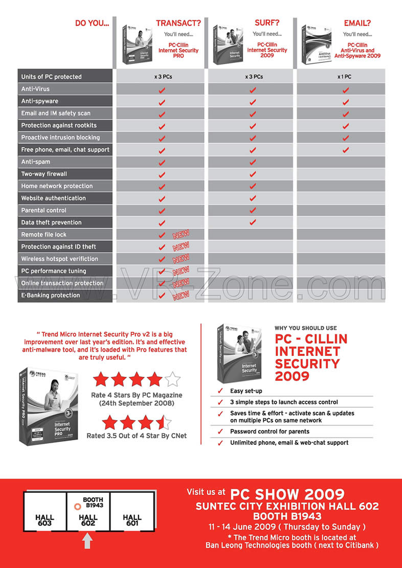 PC Show 2009 price list image brochure of Trend Micro PC-Cillin Internet Security Anti-Virus Anti-Spyware 2009