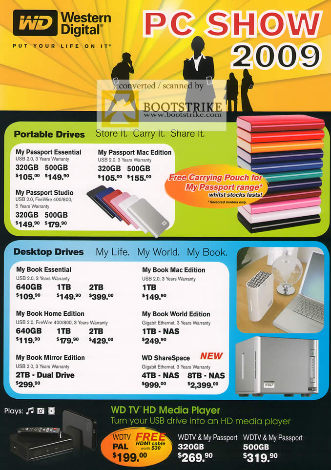 PC Show 2009 price list image brochure of Western Digital WD Passport Essential Book Home Mirror