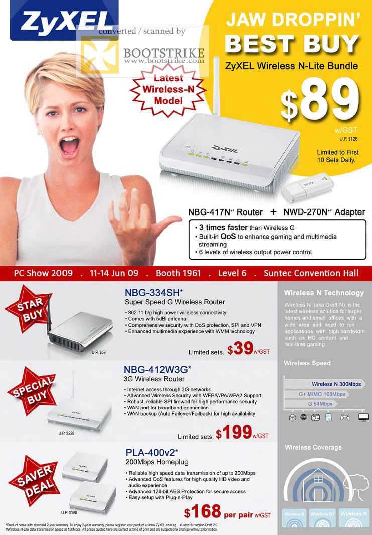 PC Show 2009 price list image brochure of ZyXEL 3G Wireless Router Homeplug Adapter
