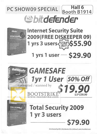 PC Show 2009 price list image brochure of Bitdefender Promotion Internet Security Suite GameSafe Total Security 2009