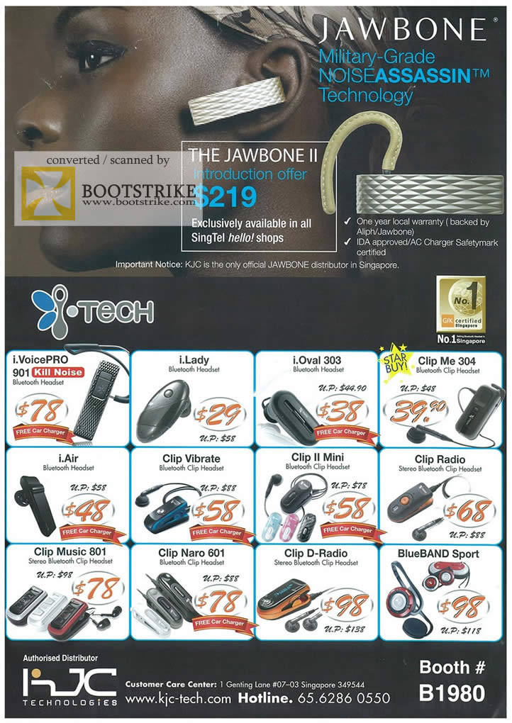PC Show 2009 price list image brochure of ITech JawBone I.VoicePRO Lady Oval Air Bluetooth Clip Headset