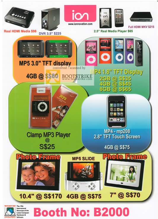 PC Show 2009 price list image brochure of Ion Mp5 Mp4 Clamp Player Digital Photo Frame