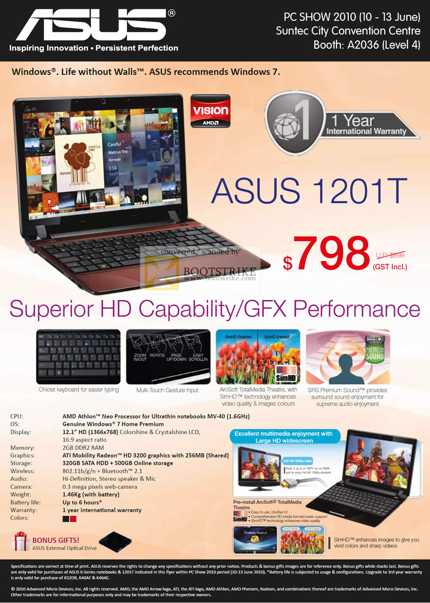 PC Show 2010 price list image brochure of ASUS AMD Notebook 1201T