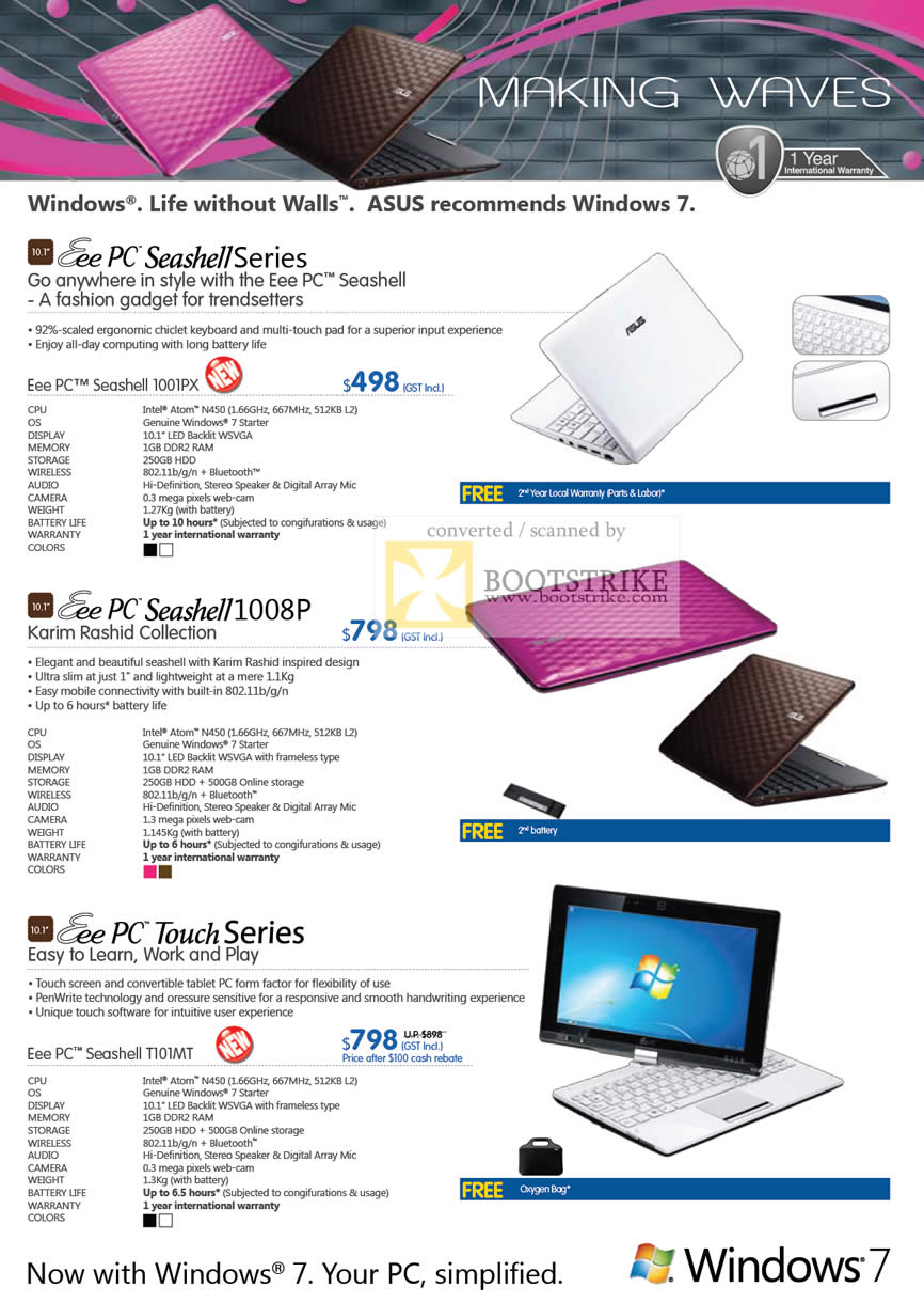 PC Show 2010 price list image brochure of ASUS Netbooks EEE PC Seashell 1001PX 1008P T101MT PC Touch