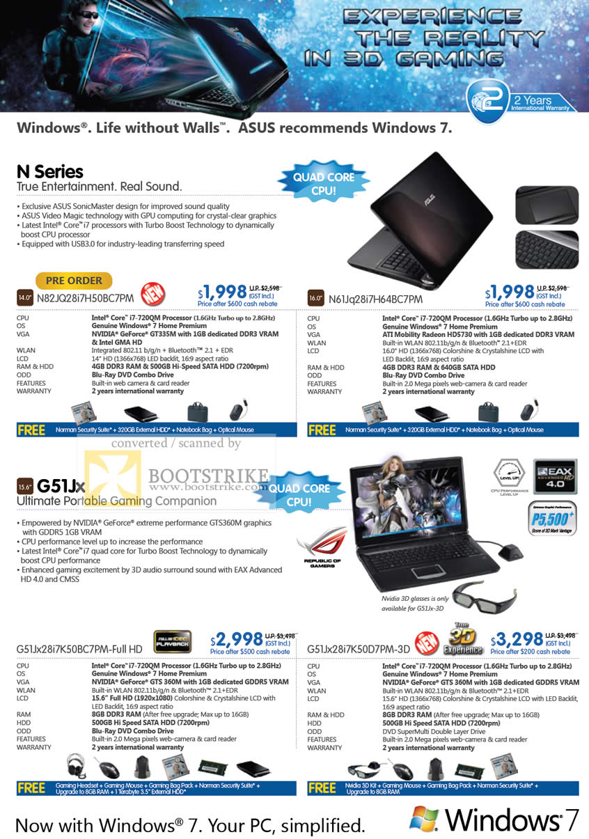 PC Show 2010 price list image brochure of ASUS Notebooks N Series 3D G51Jx Gaming