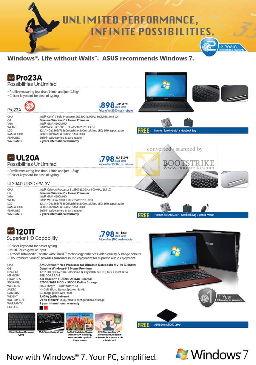 PC Show 2010 price list image brochure of ASUS Notebooks Pro23A UL20A 1201T