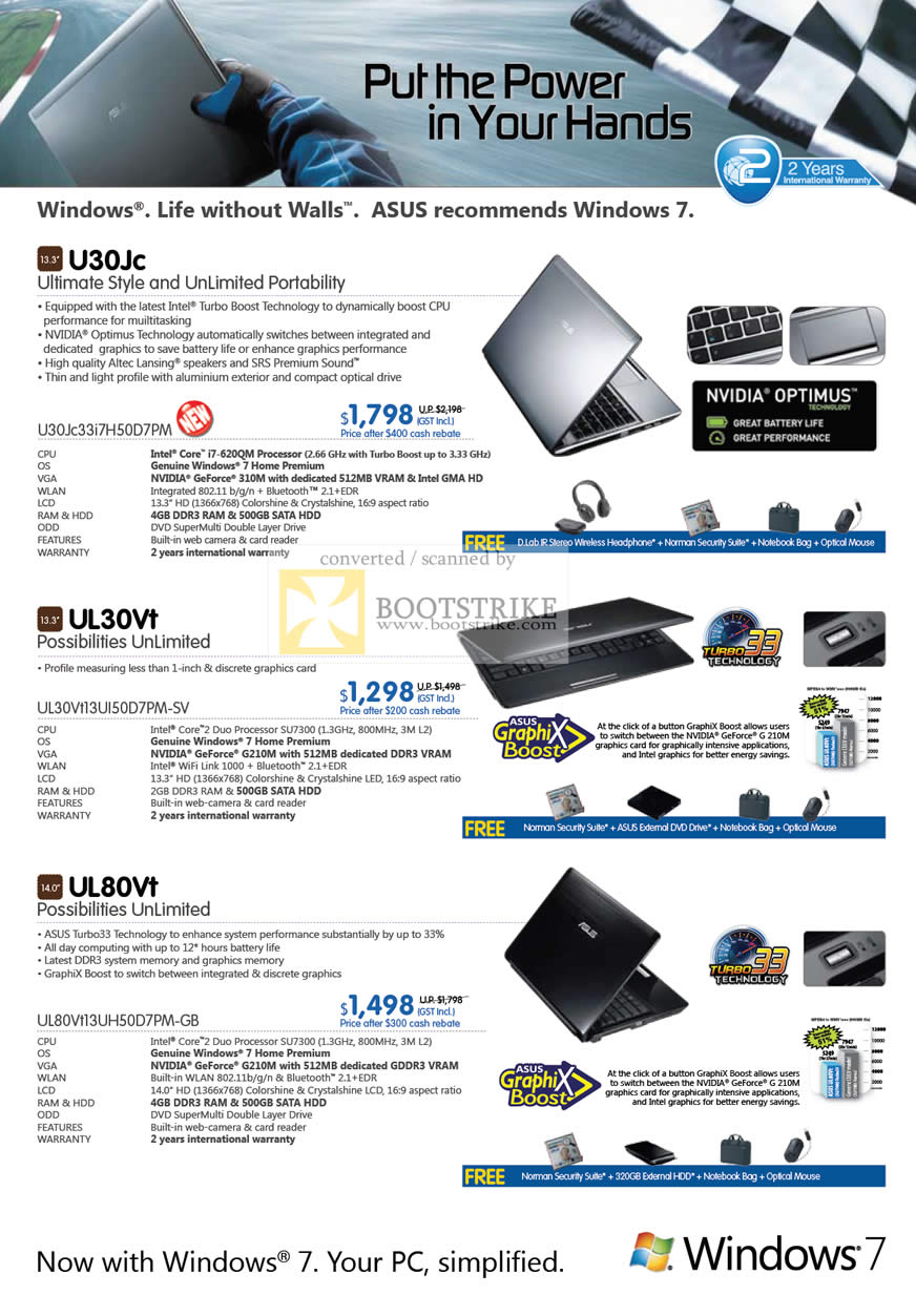 PC Show 2010 price list image brochure of ASUS Notebooks U30Jc UL30Vt UL80Vt