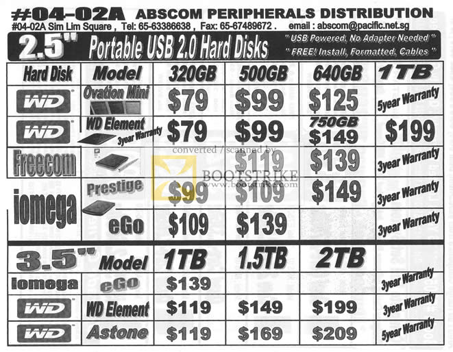 PC Show 2010 price list image brochure of Abscom External Storage Western Digital Freecom Iomega Ovation Prestige EGo Elements Astone