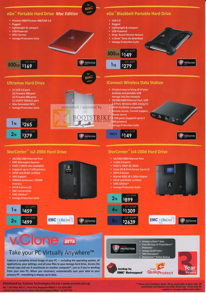 PC Show 2010 price list image brochure of AceCom IOmega EGo External Storage Blackbelt UltraMax IConnect StorCenter Ix2 200d Ix4 NAS Wireless Data Station