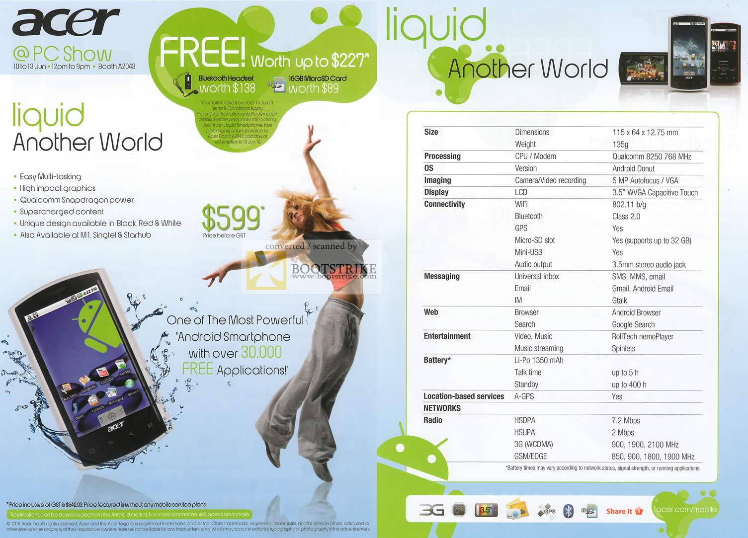 PC Show 2010 price list image brochure of Acer Liquid Smartphone GPS Android