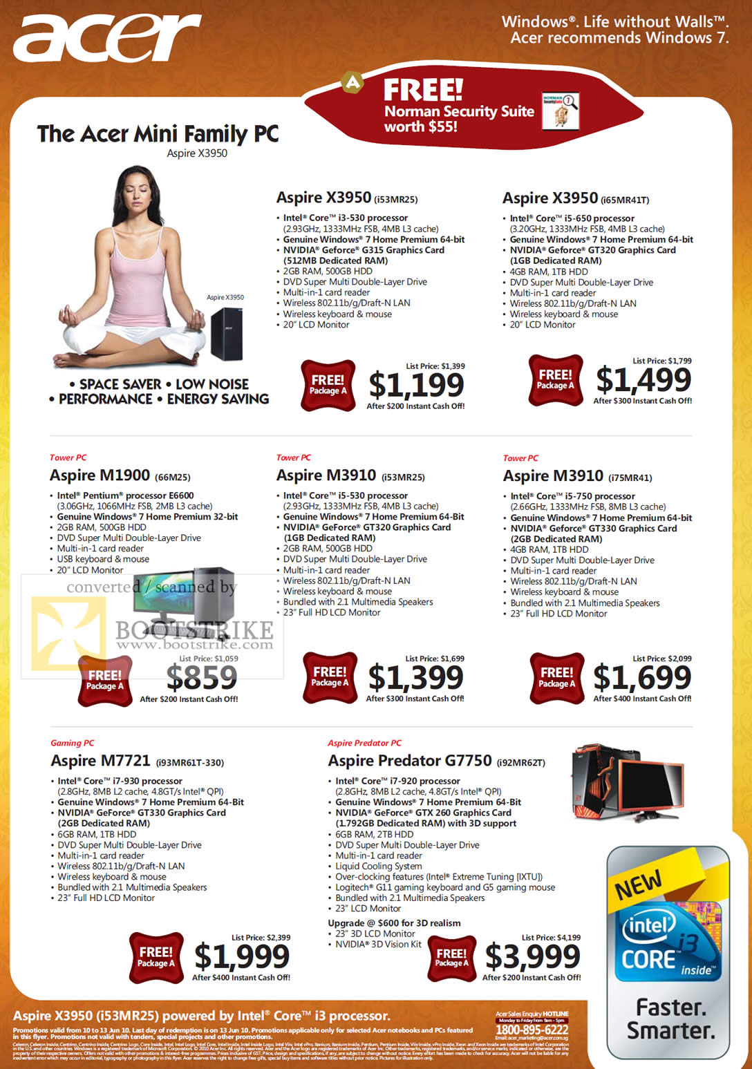 PC Show 2010 price list image brochure of Acer Mini Desktop PC Aspire X3950 M1900 M3910 Gaming M7720 Predator G7750