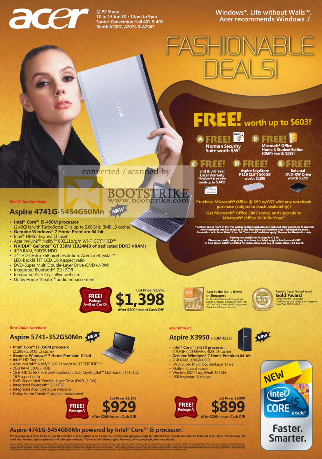 PC Show 2010 price list image brochure of Acer Notebooks Aspire 4741G 5741 Desktop Mini PC X3950