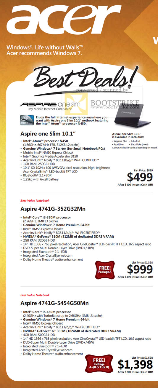 PC Show 2010 price list image brochure of Acer Notebooks Aspire One Slim Mobile Internet Companion 4741G