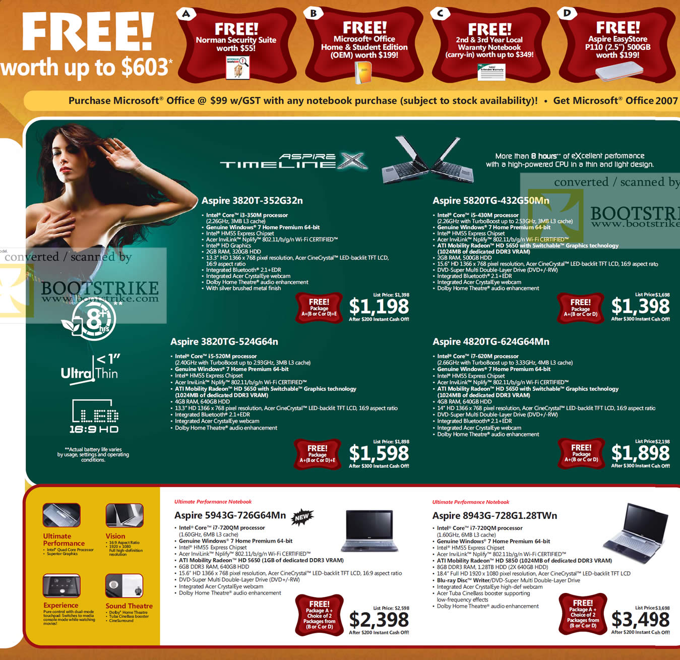 PC Show 2010 price list image brochure of Acer Notebooks Aspire Timeline 3820T 5820TG 3820TG 4820TG 5943G 8943G