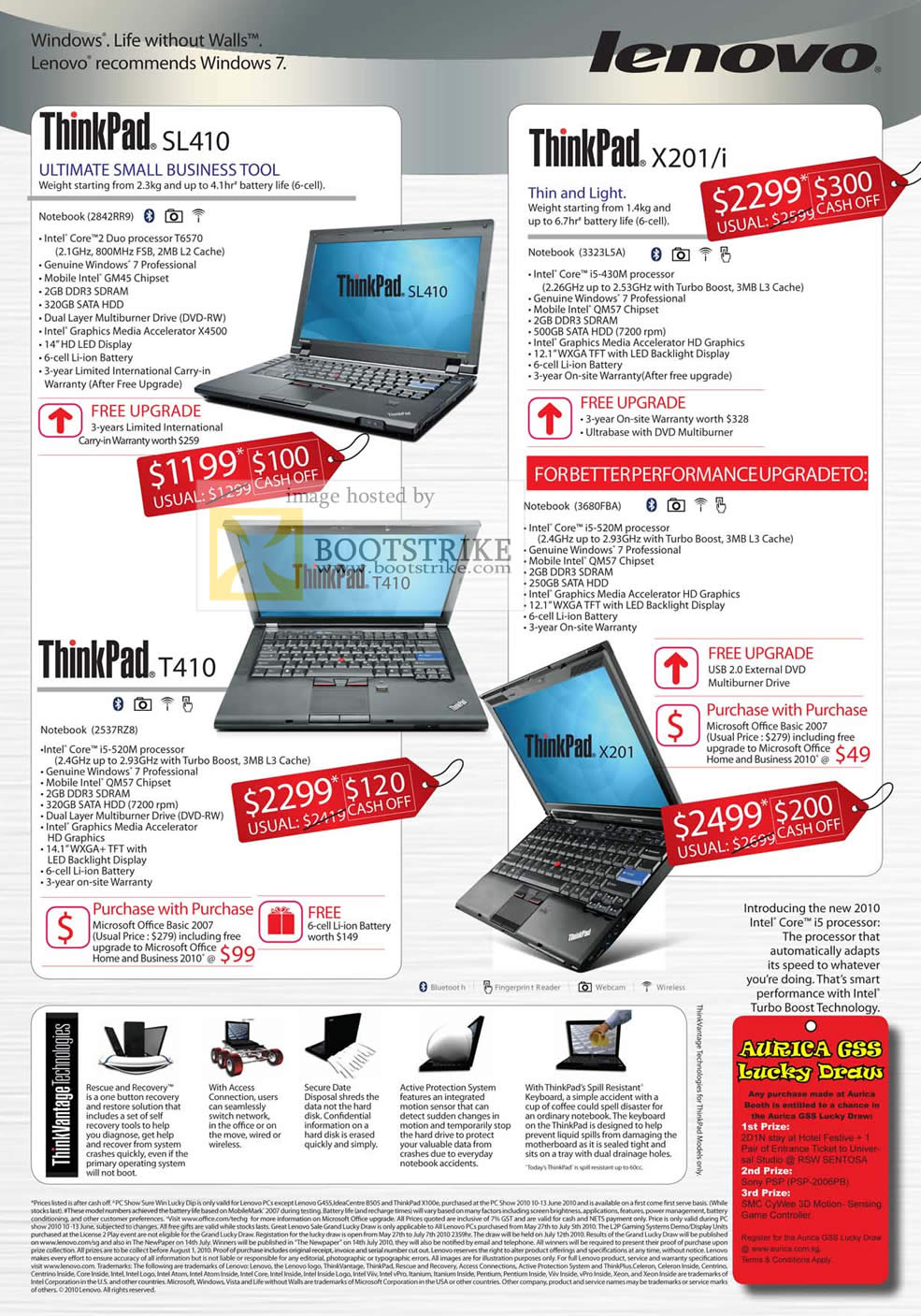 PC Show 2010 price list image brochure of Aurica Lenovo ThinkPad Notebooks SL410 X201 T410