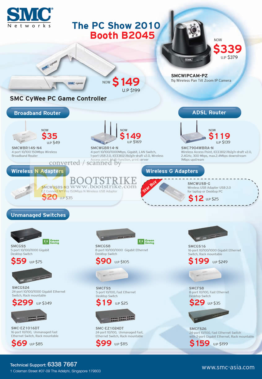 PC Show 2010 price list image brochure of Aurica SMC Networks CyWee PC Game Controller Router ADSL Wireless N Adapters USB G Switches