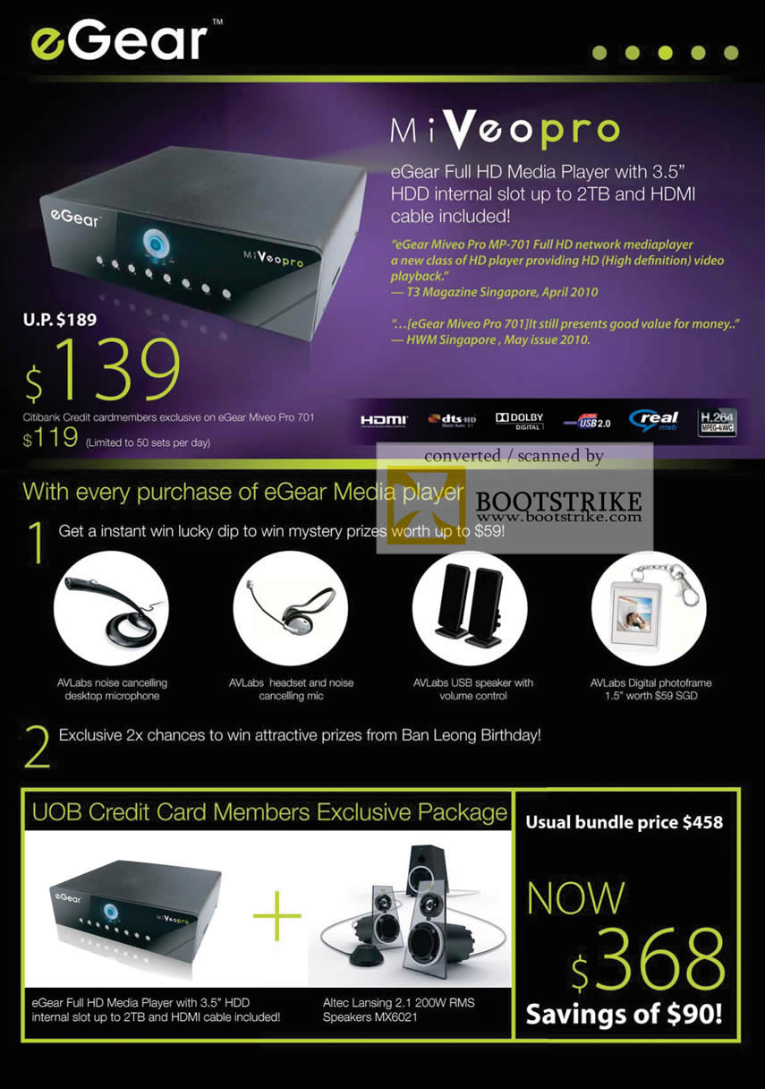 PC Show 2010 price list image brochure of Ban Leong EGear Miveo Pro Media Player