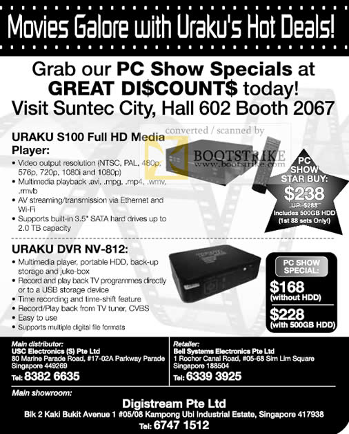 PC Show 2010 price list image brochure of Bell Systems Uraku S100 Media Player DVR NV 812
