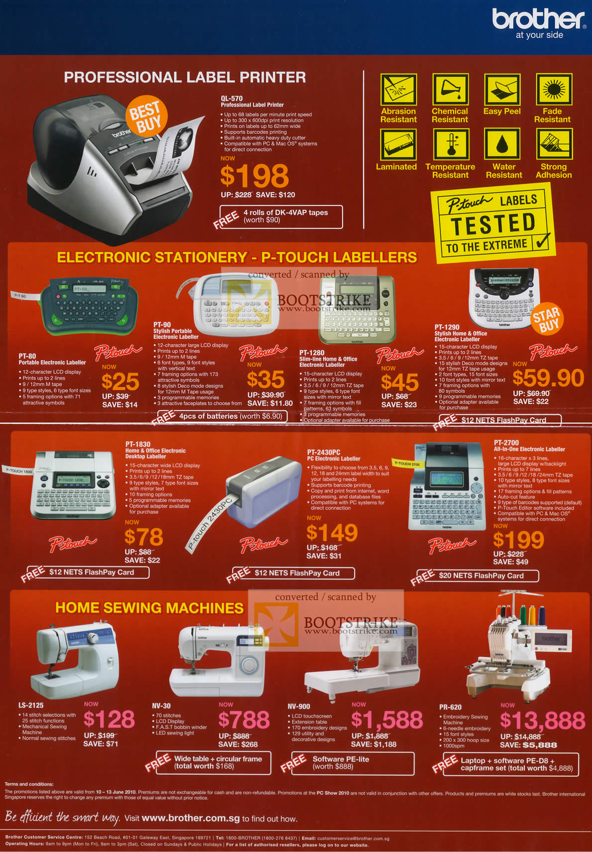 PC Show 2010 price list image brochure of Brother Professional Label Printer QL 570 P Touch Labellers PT 80 90 1280 1290 1830 2430PC 2700 Home Sewing Machines